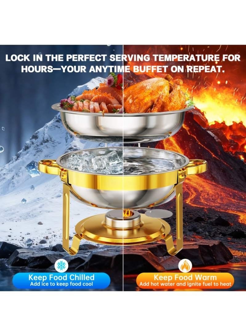 طقم سخان طعام دائري من الفولاذ المقاوم للصدأ سعة 4.5 لتر مع غطاء وحامل ووقود، مناسب للحفلات والمناسبات والفنادق – لون فضي/ذهبي - Image 3